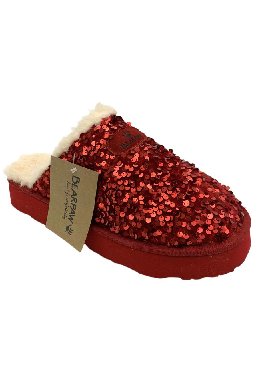 BEARPAW Women's Portia Sequined Mule Santa Red - Medium